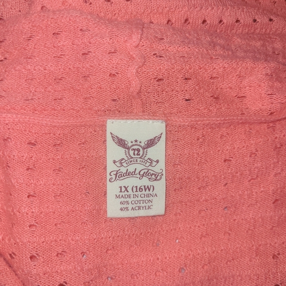 Faded Glory Pink Knit Open-Front Short Sleeve Waterfall Cardigan 1X - Picture 6 of 6
